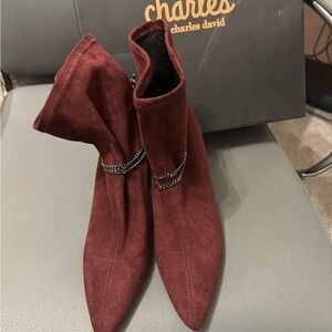 Burgundy faux suede boots